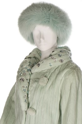 Lot 54 - A mint-green rabbit fur coat, 1990s,...