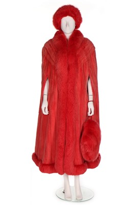 Lot 58 - A tomato-red mink evening cape, probably 1990s,...