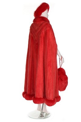 Lot 58 - A tomato-red mink evening cape, probably 1990s,...