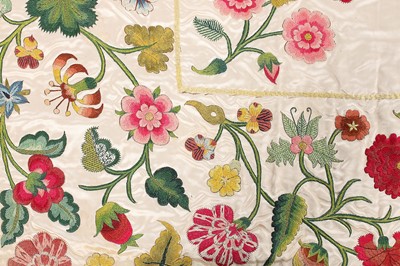 Lot 68 - A fine embroidered satin cover, English,...
