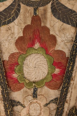 Lot 65 - An embroidered stomacher, English, circa 1710,...