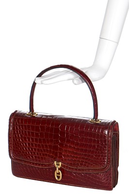 Lot 2 - An Hermès cherry-red crocodile sac chaine d'ancre, late 1950s-early 1960s