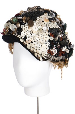 Lot 189 - A rare John Galliano 'Pearly King' cap, 'The Ludic Game' collection, Autumn-Winter 1985-86