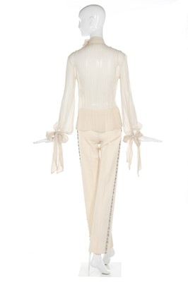 Lot 19 - Alexander McQueen ivory wool trousers with rhinestone side stripes, 2003