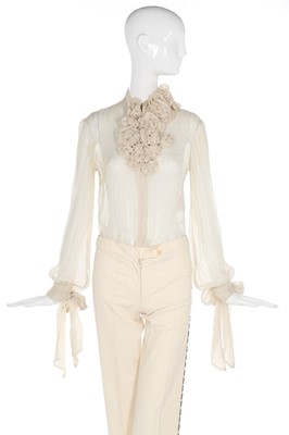 Lot 19 - Alexander McQueen ivory wool trousers with rhinestone side stripes, 2003