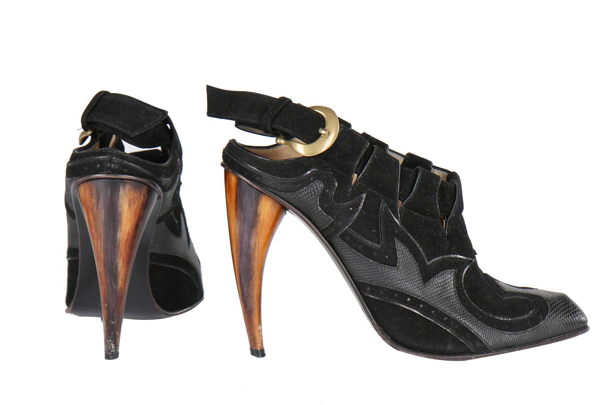 Lot 23 - Alexander McQueen black suede and leather shoes, 'Irere', Spring-Summer 2003