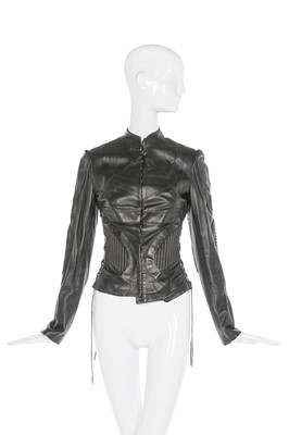 Lot 25 - Alexander McQueen panelled black leather jacket, 'Scanners', Autumn-Winter 2003-04