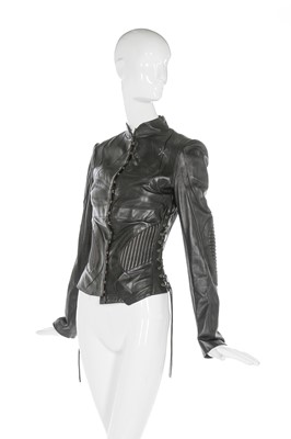 Lot 25 - Alexander McQueen panelled black leather jacket, 'Scanners', Autumn-Winter 2003-04