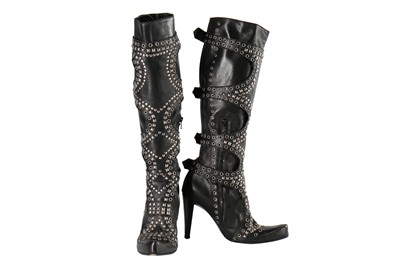 Lot 28 - Alexander McQueen pair of studded black leather boots, 'Scanners', Autumn-Winter 2003-04