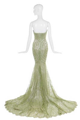 Lot 8 - Givenchy haute couture by Alexander McQueen green lace evening gown, 'Eclect-Dissect', A/W 1997-98
