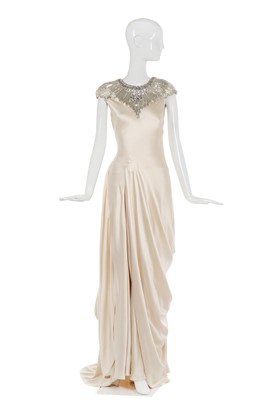 Lot 90 - Alexander McQueen ivory satin gown with beadwork feathers, 'Angels & Demons', A/W 2010-11