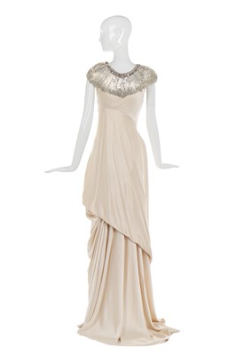 Lot 90 - Alexander McQueen ivory satin gown with beadwork feathers, 'Angels & Demons', A/W 2010-11