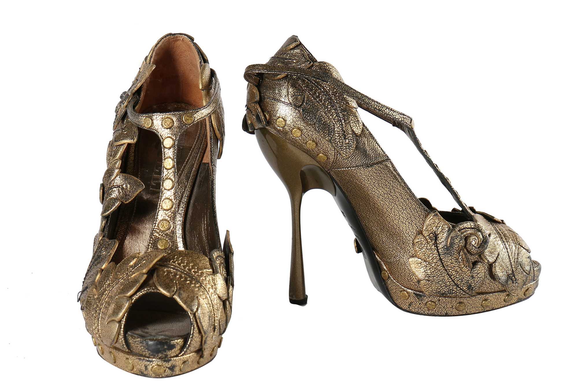 Lot 95 - Alexander McQueen by Sarah Burton floral gold leather shoes, Spring-Summer 2011