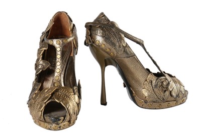 Lot 95 - Alexander McQueen by Sarah Burton floral gold leather shoes, Spring-Summer 2011