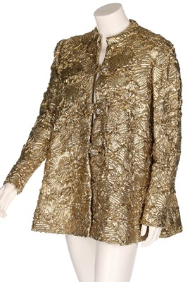 Lot 283 - A Pauline Trigère gold cloqué evening jacket,...