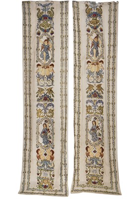 Lot 388 - Two tamboured wool curtains in the Italian Renaissance style, late 19th century