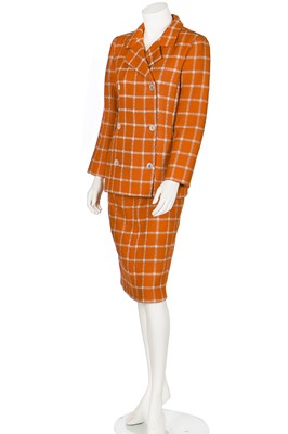 Lot 129 - A Balenciaga couture checked orange wool suit, 1967