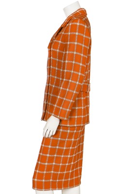 Lot 129 - A Balenciaga couture checked orange wool suit, 1967