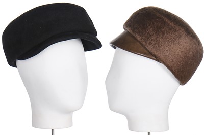Lot 120 - A Balenciaga brown plush and leather cap, 1965-66