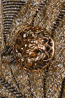 Lot 20 - A Chanel couture gold brocatelle cocktail ensemble gold suit, 1962