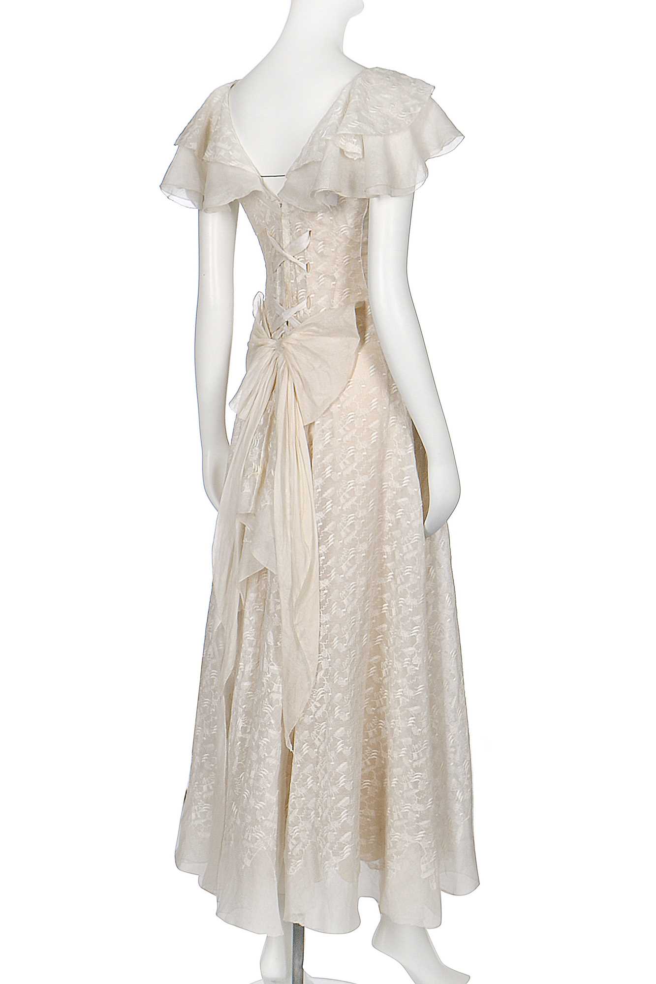 Chanel Cream Crepe Contrast Tri Detail Sleeveless Dress and Lace