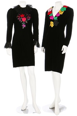 Lot 168 - Eight designer dresses, mainly velvet or printed, 1980s