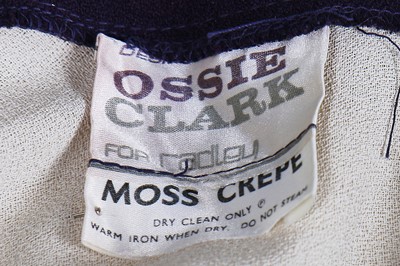 Lot 113 - An Ossie Clark ivory and navy moss crêpe dress, 1970s