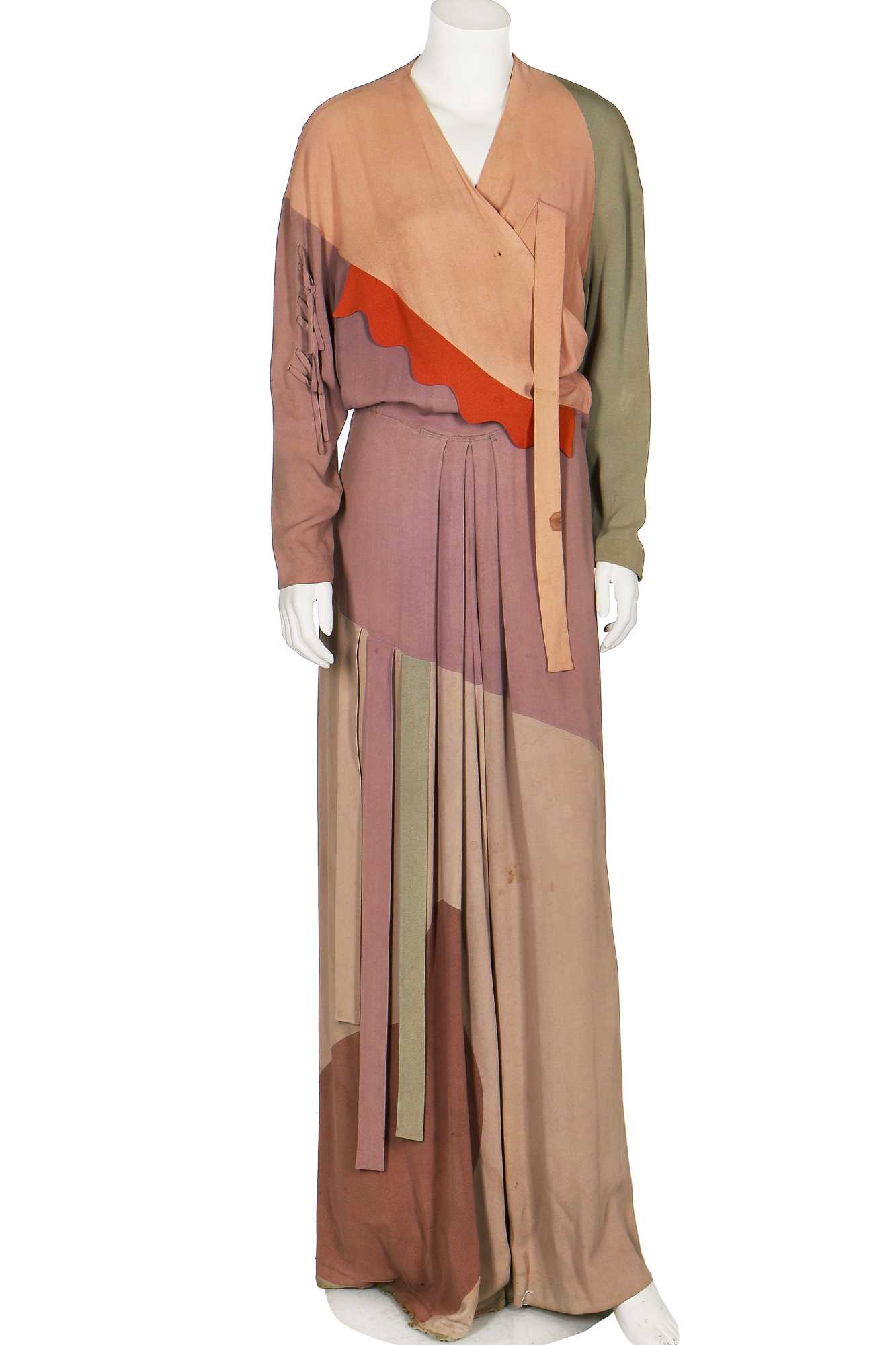 Lot 87 - A rare Gilbert Adrian moss crêpe 'Shades of Picasso' gown, 'Modern Museum' collection, 1945