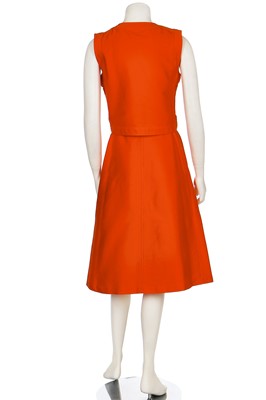 Lot 128 - A Courrèges orange satinised cotton two-piece ensemble, late 1960s-early 1970s