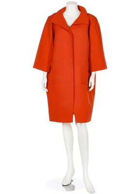 Lot 84 - A Balenciaga couture orange ottoman-silk tent coat, late 1950s