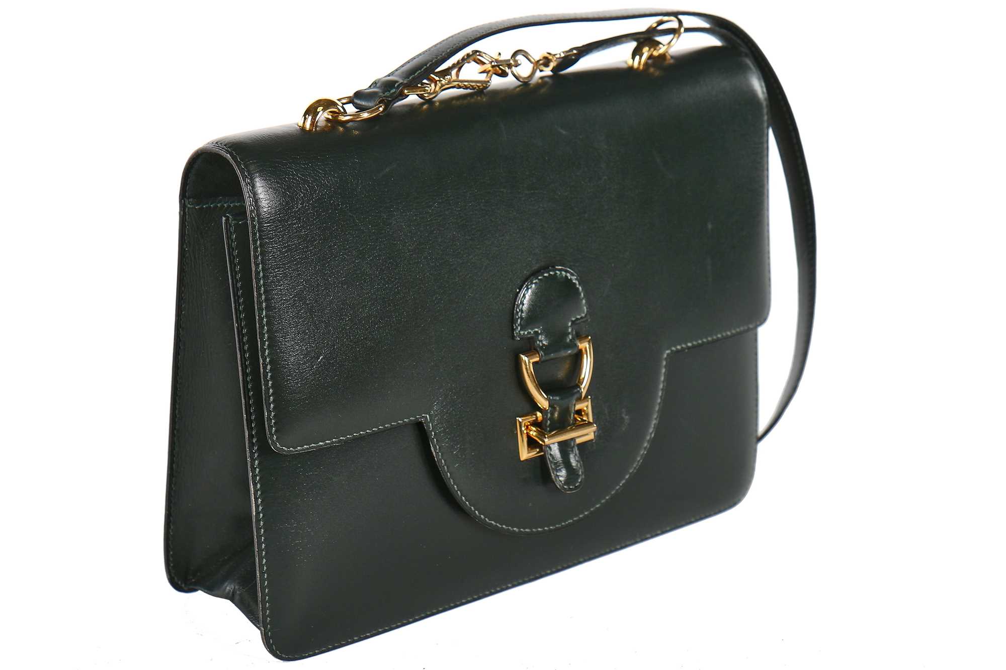 Lot 258 - An Hermès Sandrine bag of green box-leather,