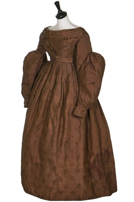 Lot 376 - A brown figured silk dress, late 1830s