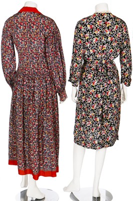 Lot 72 - Eight mainly printed summer day dresses, 1940s