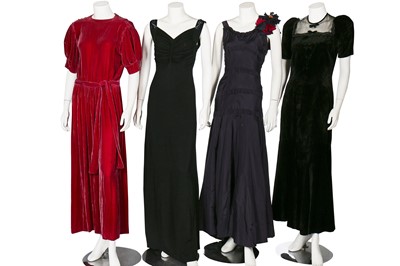 Lot 70 - A group of mainly velvet eveningwear in shades of black and pink, late 1930s-1940s