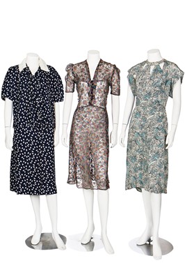 Lot 75 - A group of daywear, some with interesting prints, 1940s