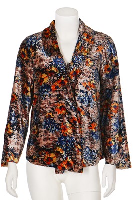 Lot 31 - A floral printed velvet evening jacket, 1930s