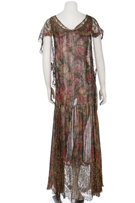 Lot 33 - A good floral printed lamé and gold-lace evening gown, mid 1930s