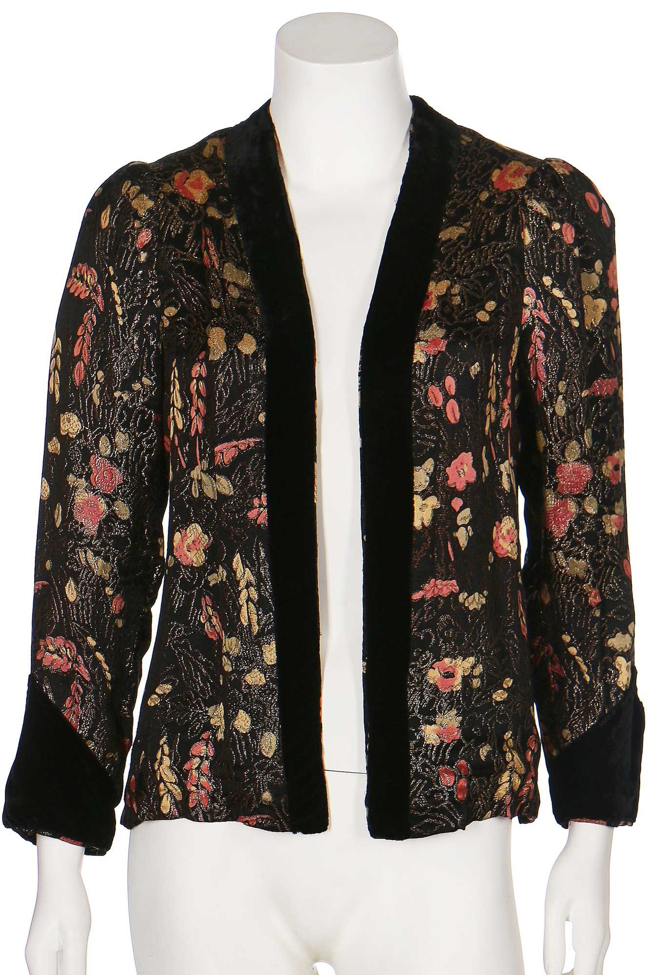 Lot 35 - A floral lamé evening jacket, 1930s