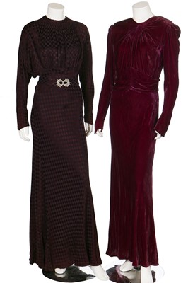 Lot 36 - Five evening gowns in purple and black, 1930s