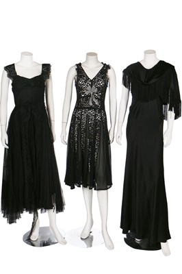 Lot 38 - Four bias-cut evening gowns, mainly black, 1930s