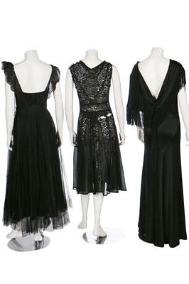 Lot 38 - Four bias-cut evening gowns, mainly black, 1930s