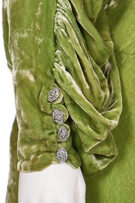 Lot 41 - A bias-cut acid-green velvet evening gown, 1930s