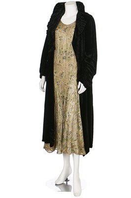 Lot 42 - A group of eveningwear in shades of green, black and gold, 1930s