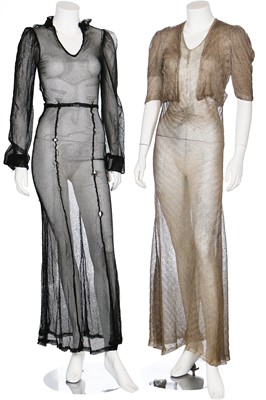 Lot 42 - A group of eveningwear in shades of green, black and gold, 1930s