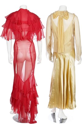 Lot 45 - A group of evening wear in shades of pink, yellow and gold, 1930s