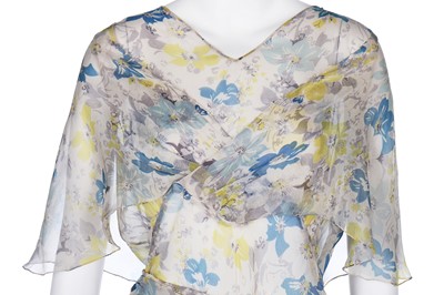 Lot 54 - A good floral printed chiffon garden-party gown in shades of blue and yellow, 1930s