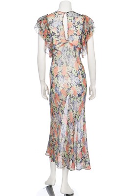 Lot 55 - A good bias-cut floral printed chiffon garden-party gown with matching bolero, 1930s