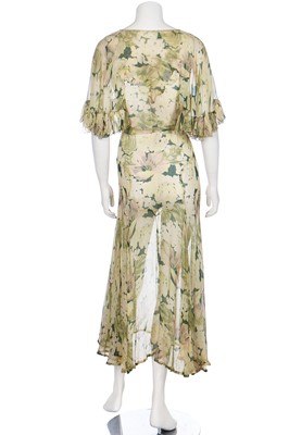 Lot 60 - Two bias-cut floral printed chiffon dresses in shades of green, 1930s