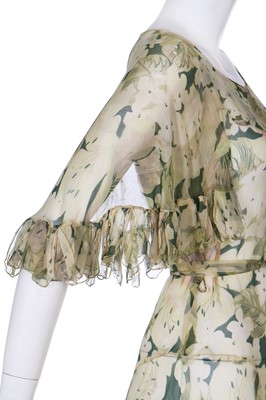 Lot 57 - Two bias-cut floral printed chiffon dresses in shades of green, 1930s