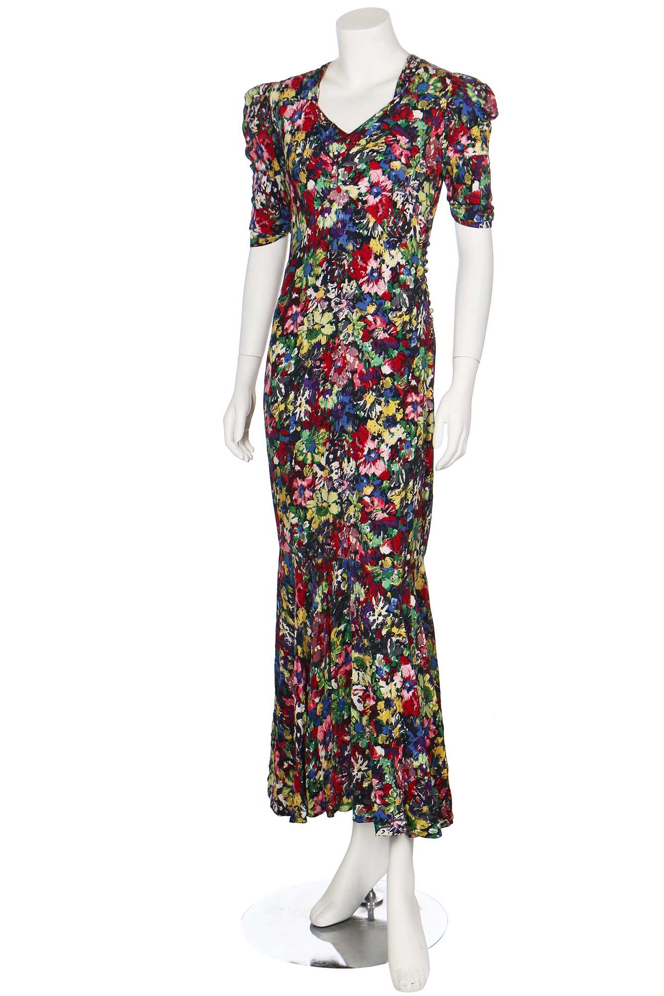 Lot 60 - A good bias-cut floral printed crêpe dress,